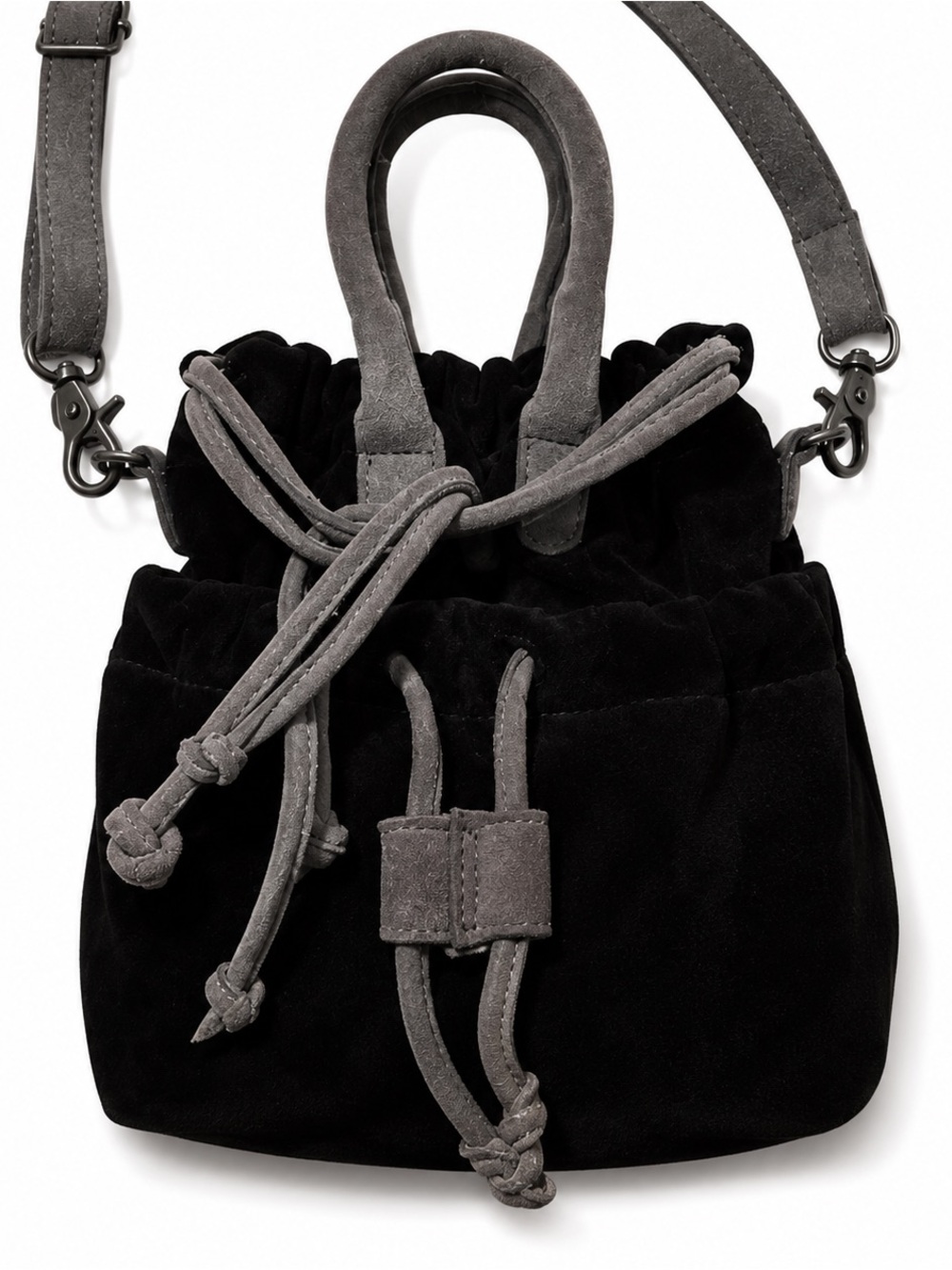 Free People Scout Slouchy Crossbody Bag Black Suede Gray Leather BNWT SOLD OUT